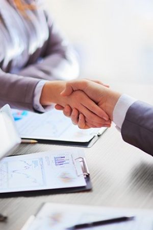 Business people shaking hands, finishing up a meeting